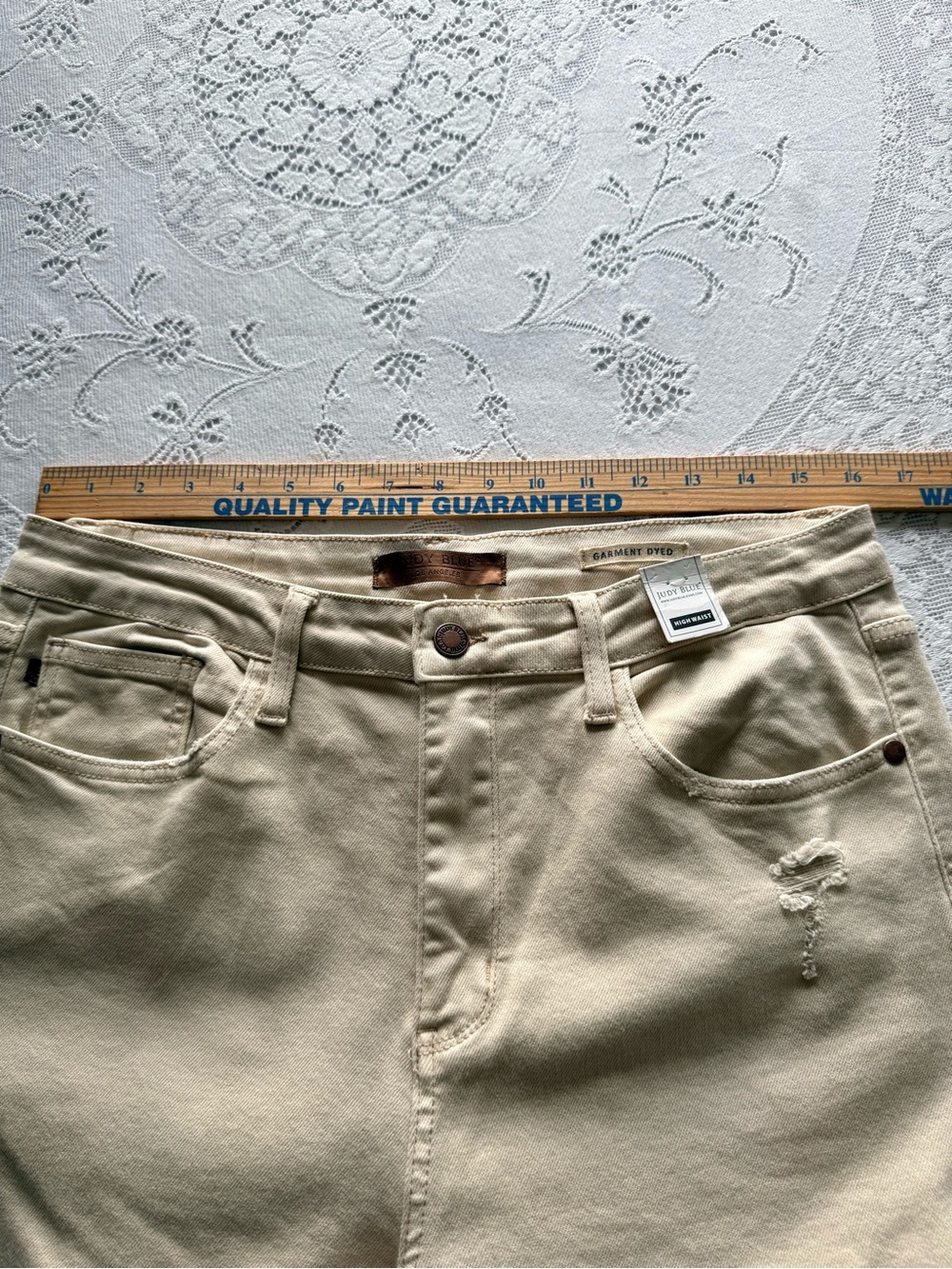 Judy Blue Women's Garment Dyed High Waist Wide Leg Distressed Jeans Tan 15/32 - Picture 9 of 16